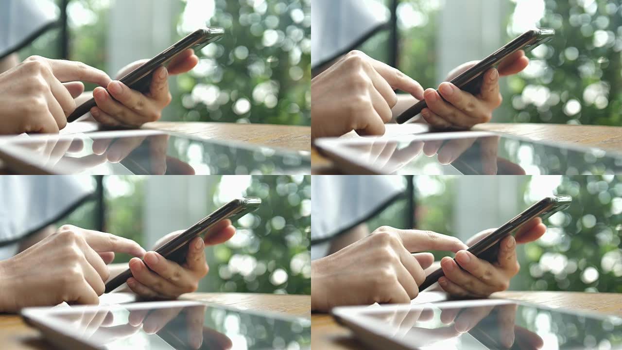 使用智能手机特写手指滑动手机屏幕镜头视频