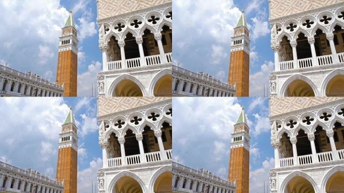 意大利威尼斯圣马可广场和杜卡莱宫的圣马可钟楼