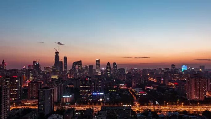 延时-北京天际线视图，黄昏到夜晚的过渡 (WS HA PAN)