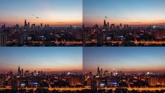 延时-北京天际线视图，黄昏到夜晚的过渡 (WS HA PAN)