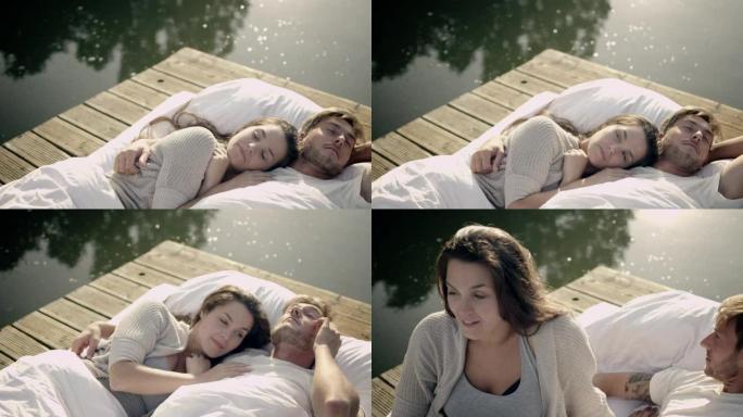 情侣在湖面上醒来睡眠环境湖泊浮舟亲密关系