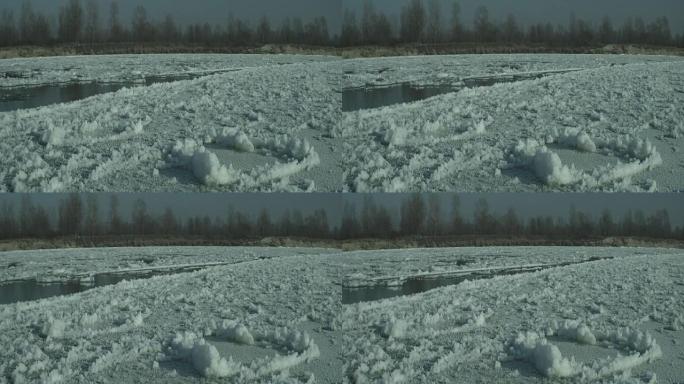 冰冻的河流开始解冻