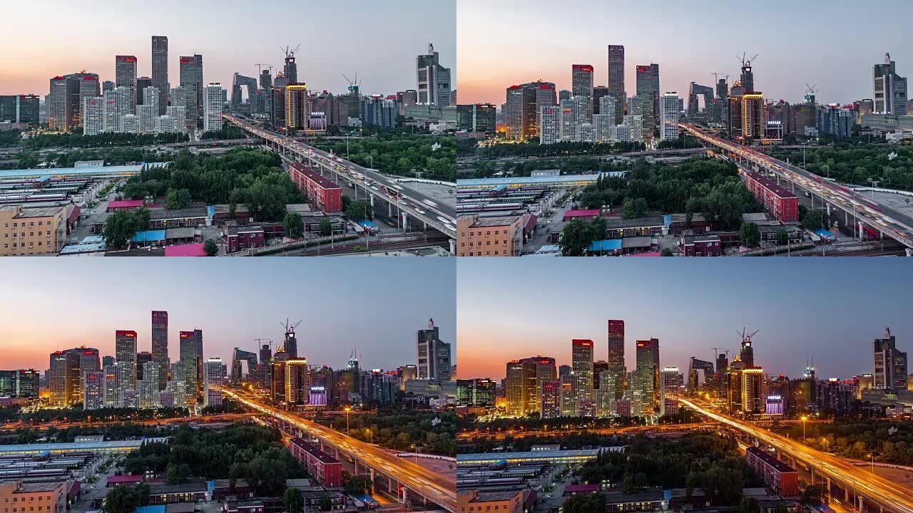 时间流逝-北京的城市景观，从白天到晚上 (WS HA平移)