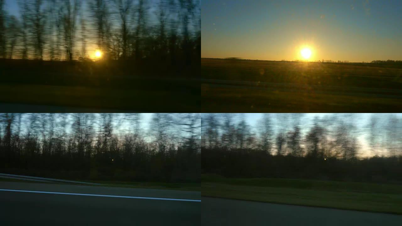 WS在日出时在高速公路上行驶