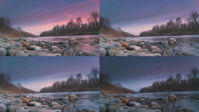 高清时间片段：河上的紫色日落