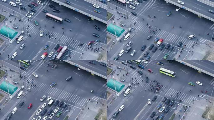 中国北京过街人群的T/L HA TD鸟瞰图