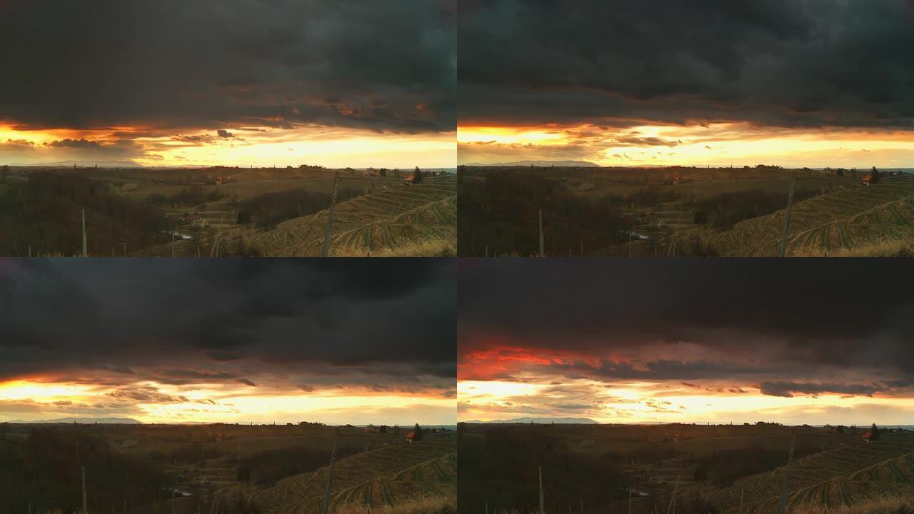 高清时间片段：乡村上空的风暴云景