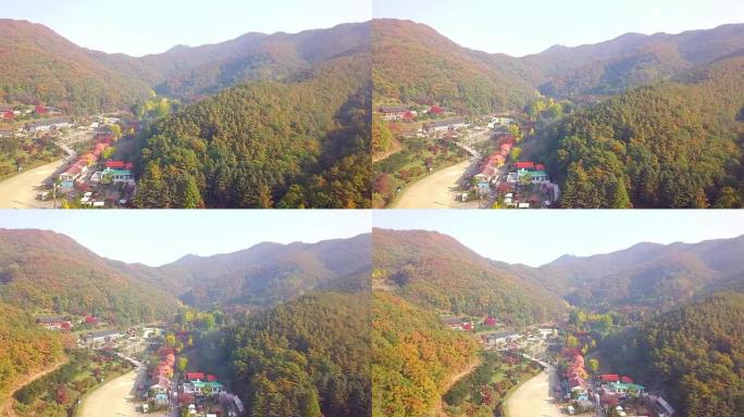 韩国Wawoo寺Yong-in秋天的鸟瞰图