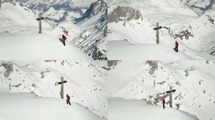 登山者成功胜利巅峰征服艰难奋斗励志