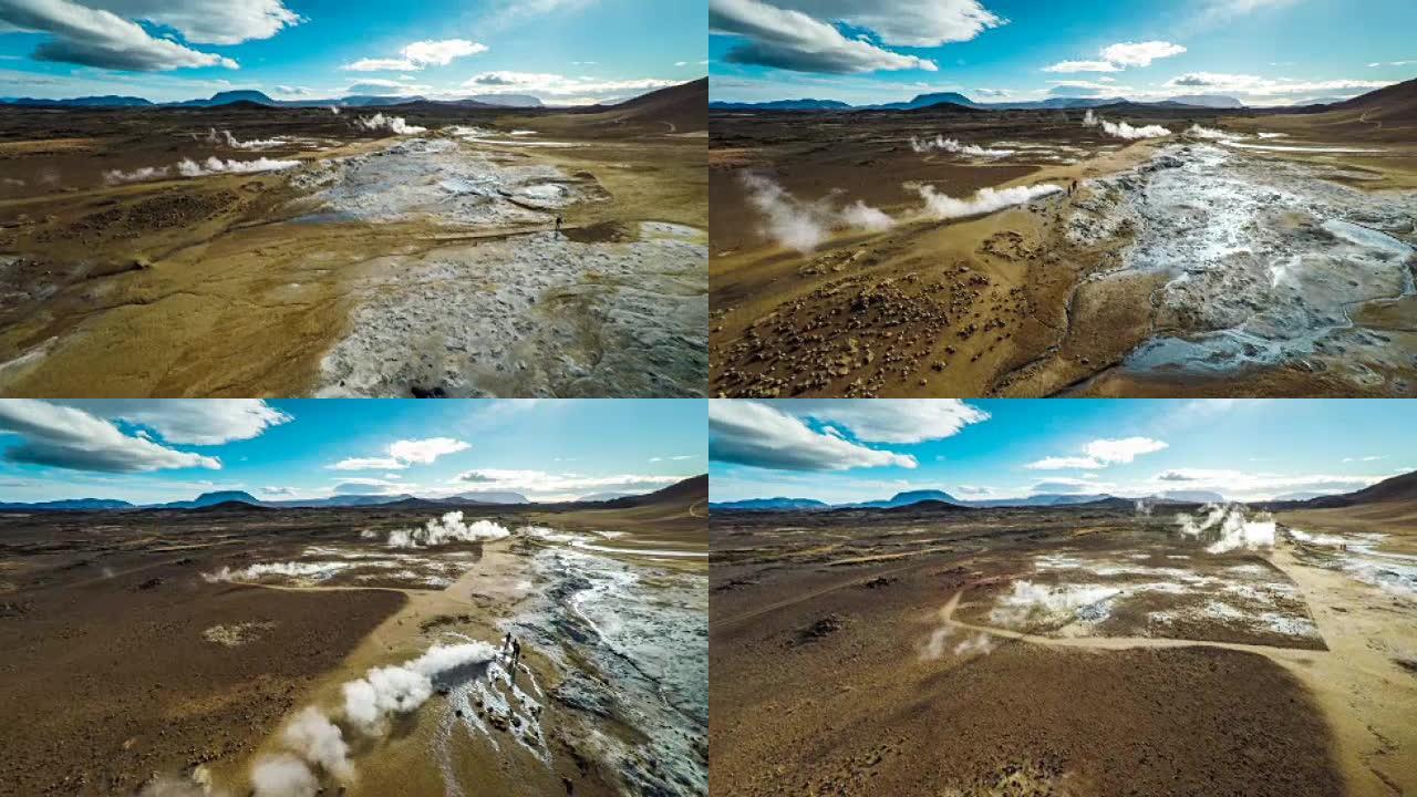 冰岛Hverir火山地区的空中