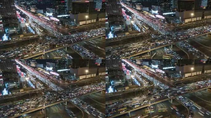 繁忙路口和交通堵塞延时的T/L MS HA TD鸟瞰图/中国北京