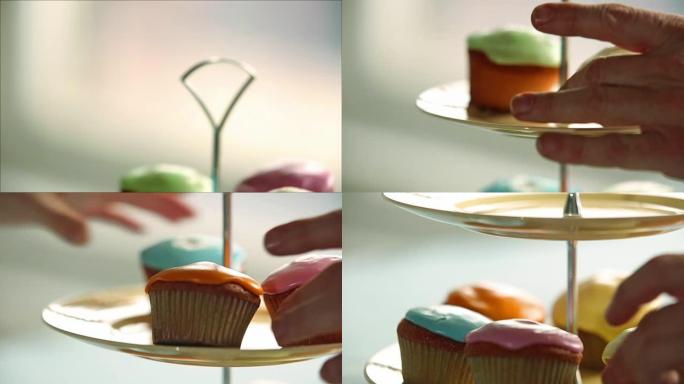 杯蛋糕的蛋糕架甜品台视频素材