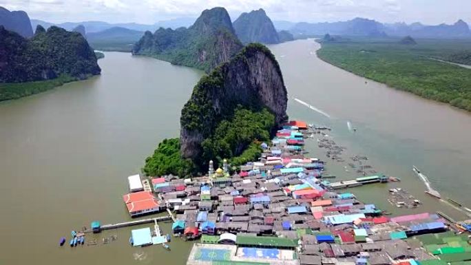 泰国Koh Panyee岛Phang Nga湾渔村的鸟瞰图
