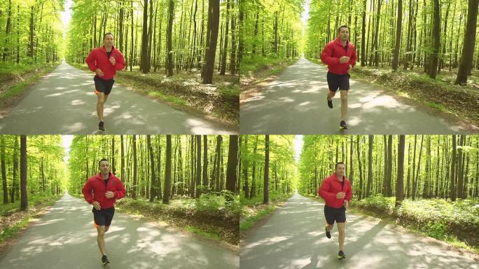 高清稳定: 年轻人在森林里慢跑