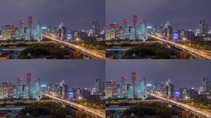 延时-夜间北京天际线的鸟瞰图 (WS Zoom)