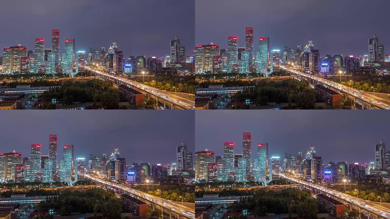 延时-夜间北京天际线的鸟瞰图 (WS Zoom)