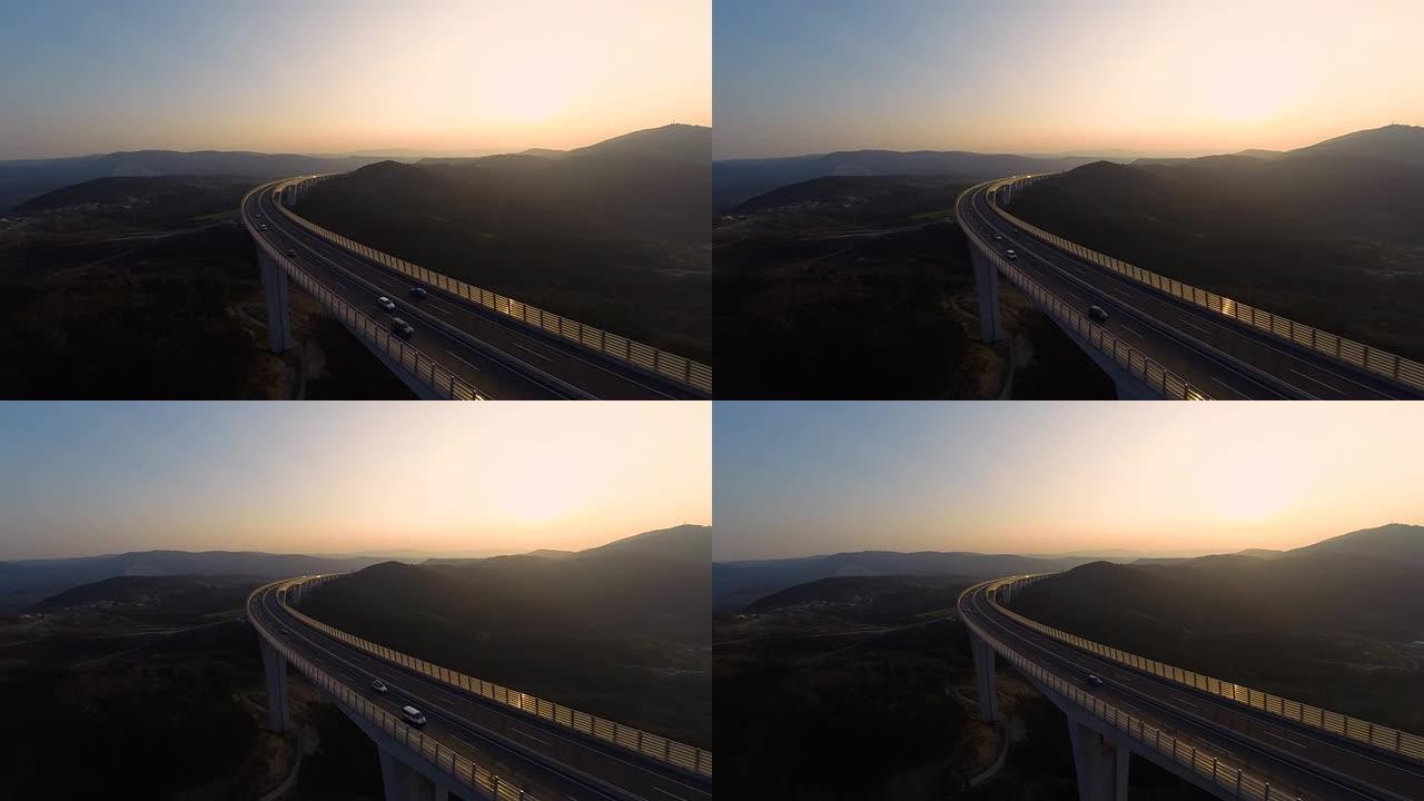 高清合力: 日落时穿越高架桥