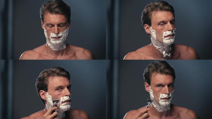 男人刮脸男子外国外国人刮胡子