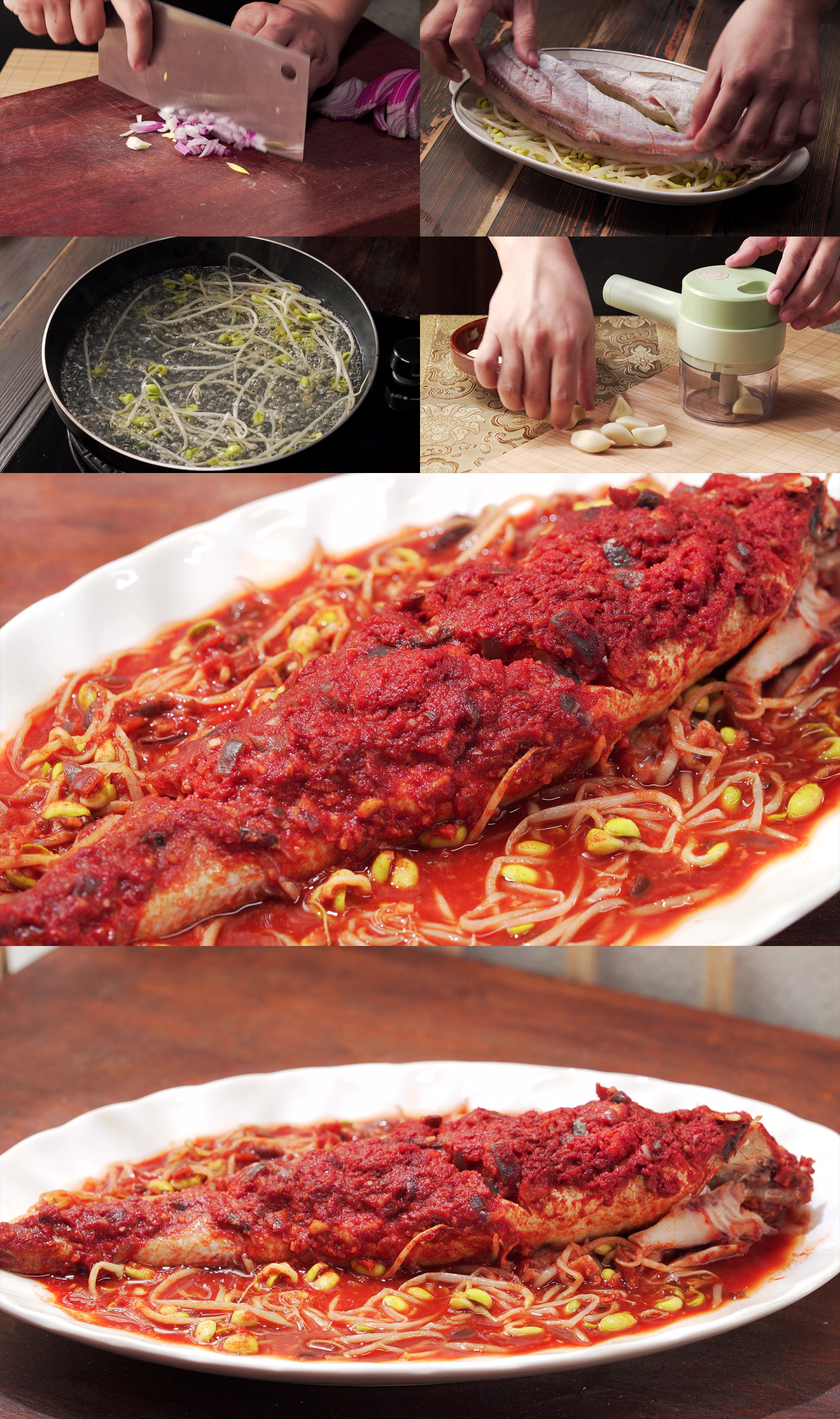 中国东北鲜族特色菜辣味明太鱼烹饪过程