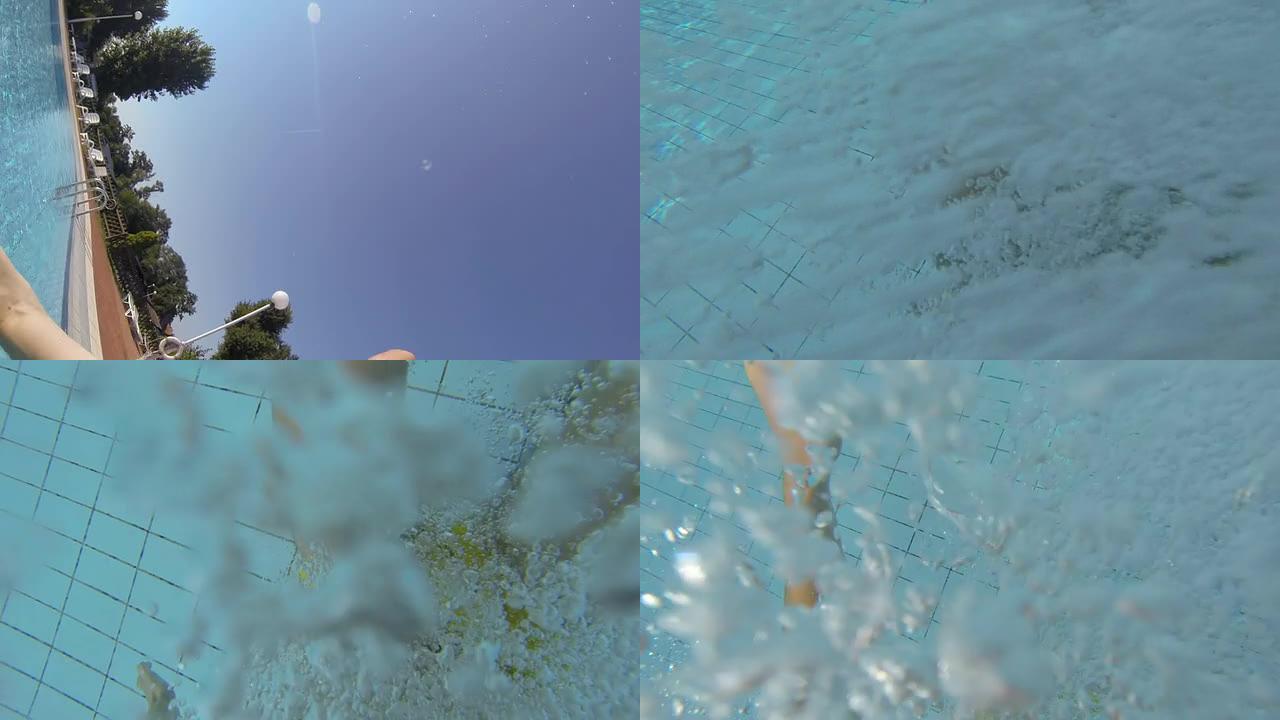 高清：带摄像头在泳池中翻转