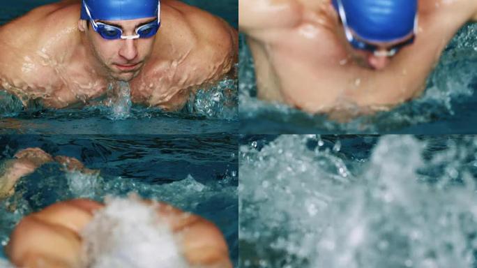 游泳运动员做蝶泳