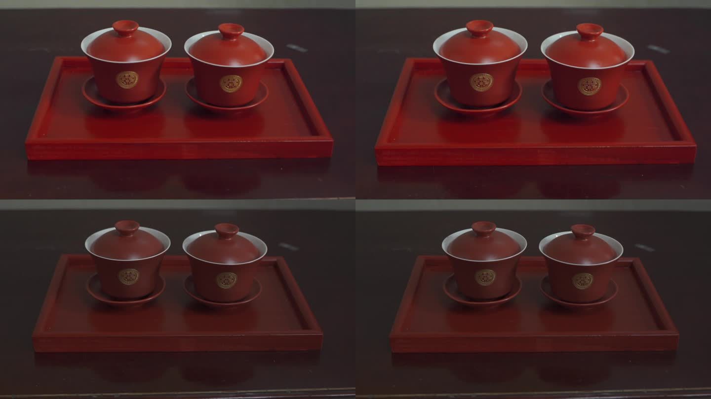 红色敬茶茶碗托盘