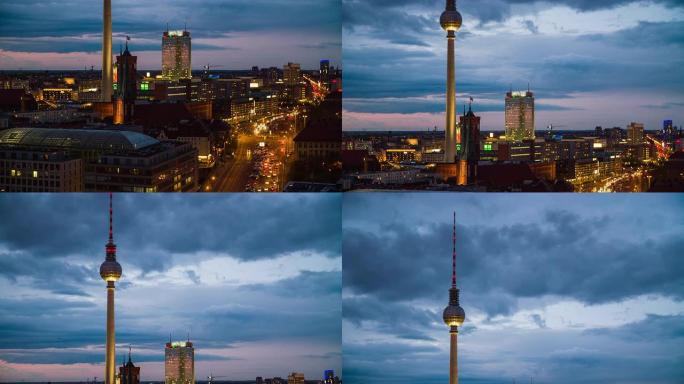 带有电视塔摄像机倾斜的柏林城市景观
