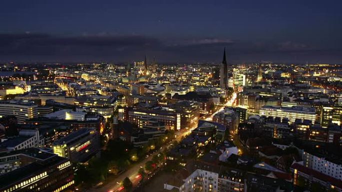 汉堡夜景灯火车流金融中心城市