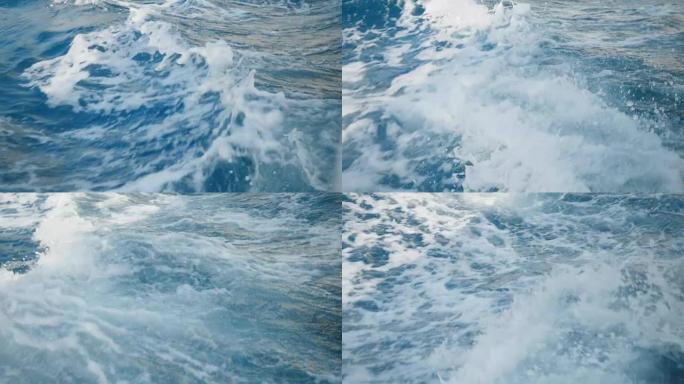 船后的水泡沫痕迹大海海边海水海浪花翻滚波