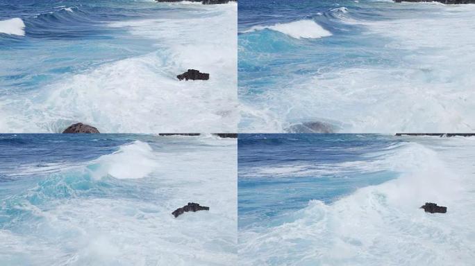 海浪在岸上破碎和撞击