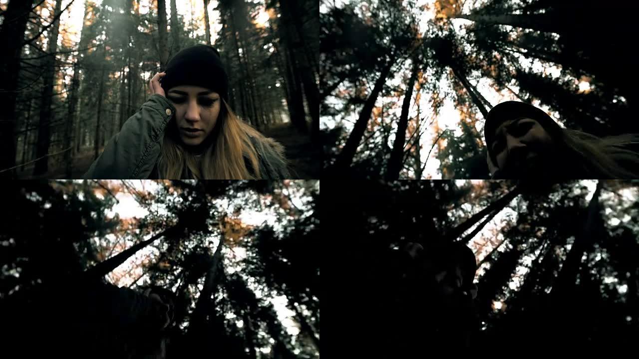 在森林里精神崩溃的女人
