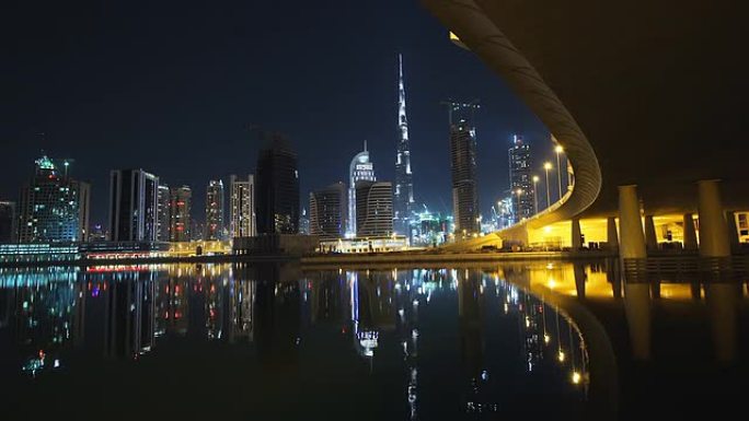 迪拜夜景，城市灯光