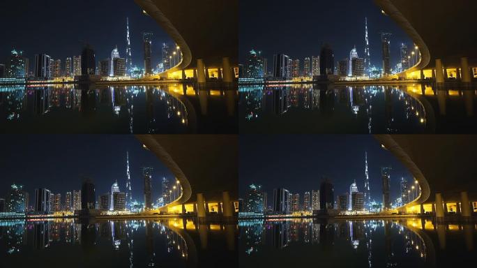 迪拜夜景，城市灯光