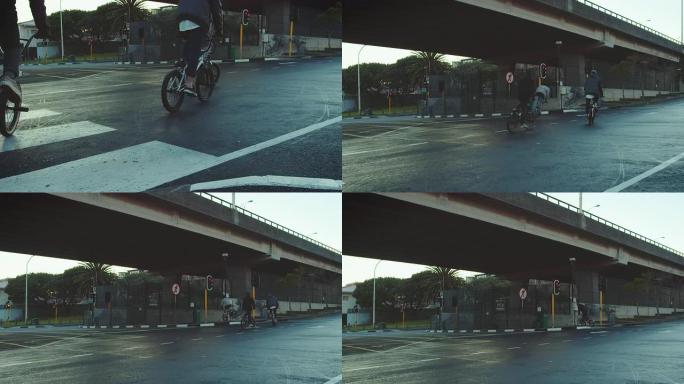 BMX自行车手在街上行驶