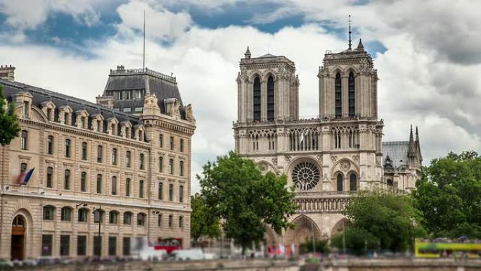 延时：巴黎圣母院巴黎圣母院外观建筑法国巴