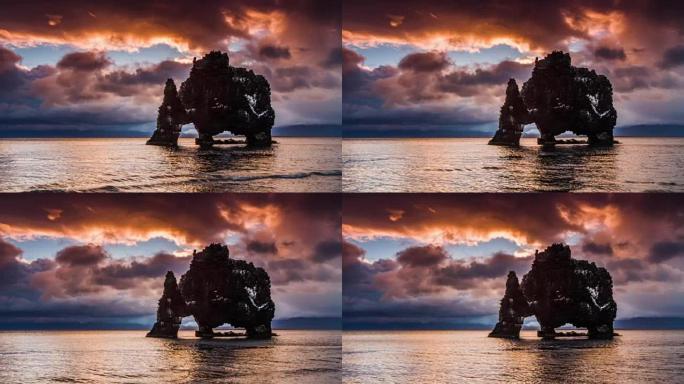 具有戏剧性天空的噩梦岩石-冰岛