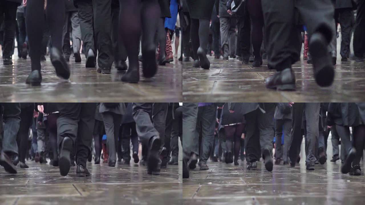 通勤者跟着双腿走实拍视频素材皮鞋