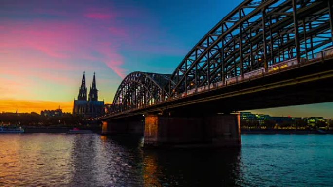 科隆大教堂和莱茵河-4k城市景观、景观和建筑