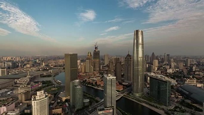 时间流逝-戏剧性的天津天际线的高架视图