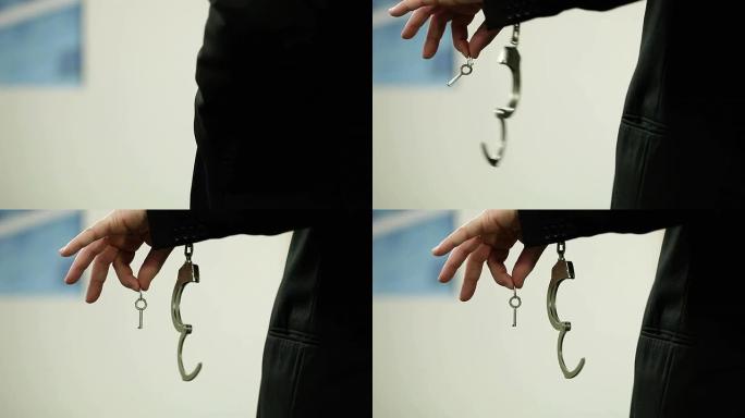 手铐未锁的商人手铐钥匙视频素材