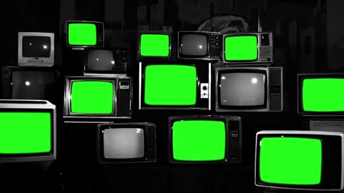许多绿屏黑白色调的电视缩小了80年代的美学
