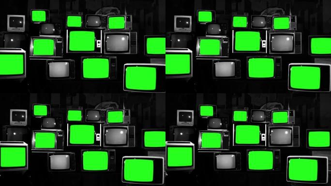 许多绿屏黑白色调的电视缩小了80年代的美学