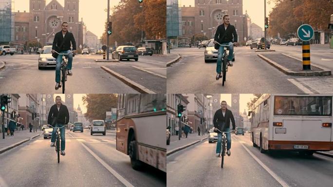 SLO MO Man在市区骑自行车