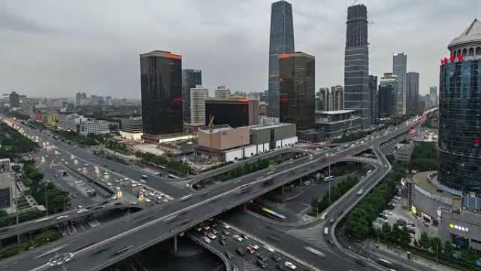 延时-北京CBD和城市交通的鸟瞰图 (WS Panning)