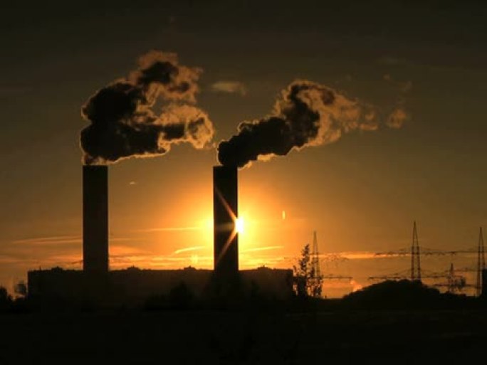 PAL：气候危机发电站剪影烟囱冒烟全球变