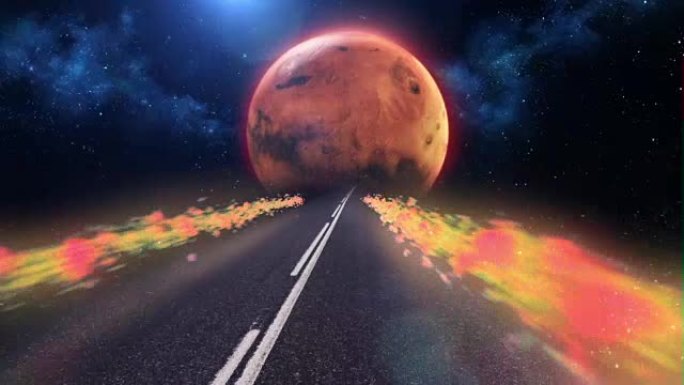 通往火星的高速公路。抽象，超现实的天空