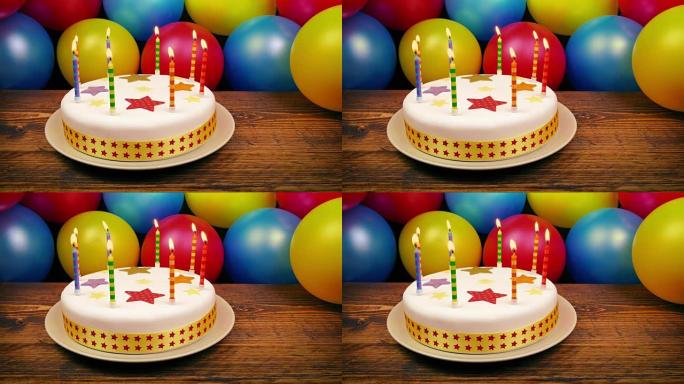 蛋糕和气球的生日派对场景