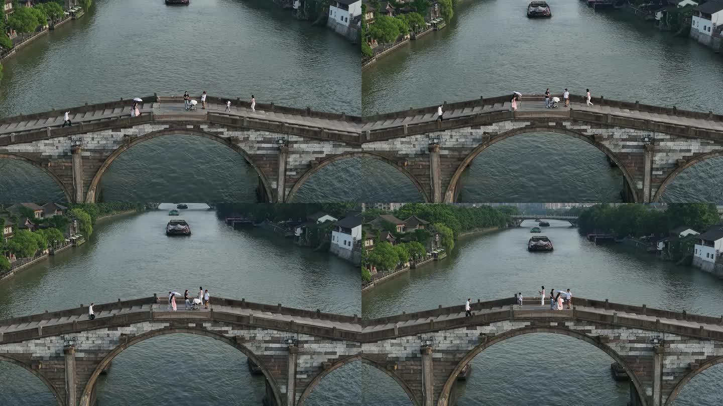 4K航拍杭州古镇 拱宸桥 运河