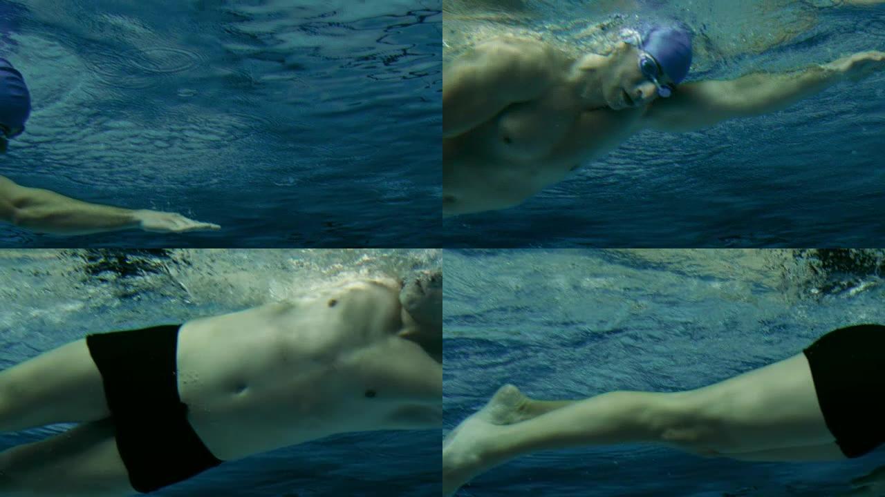 游泳者的水下射击潜泳蝶泳运动员