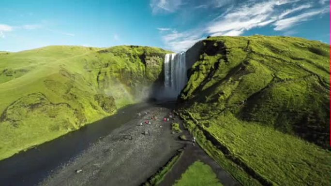 冰岛的AerialSkogafoss瀑布